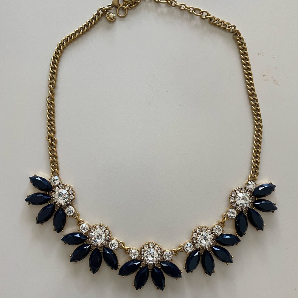 J. Crew Navy/Gold Floral Necklace